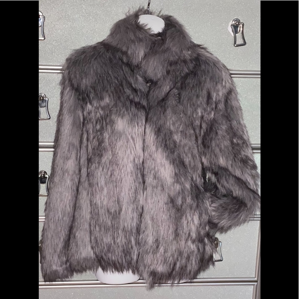 WILDFLOWER WOMENS FUR COAT ASH GRAY SIZE SMALL